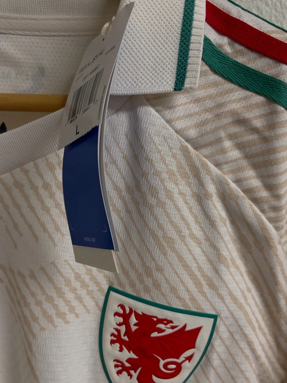 Adidas Wales Cymru Soccer Jersey White Men’s Climacool Trefoil